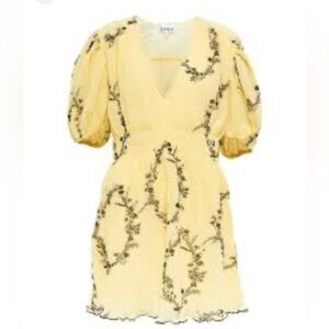 Ganni Yellow and Black Floral Mini Dress